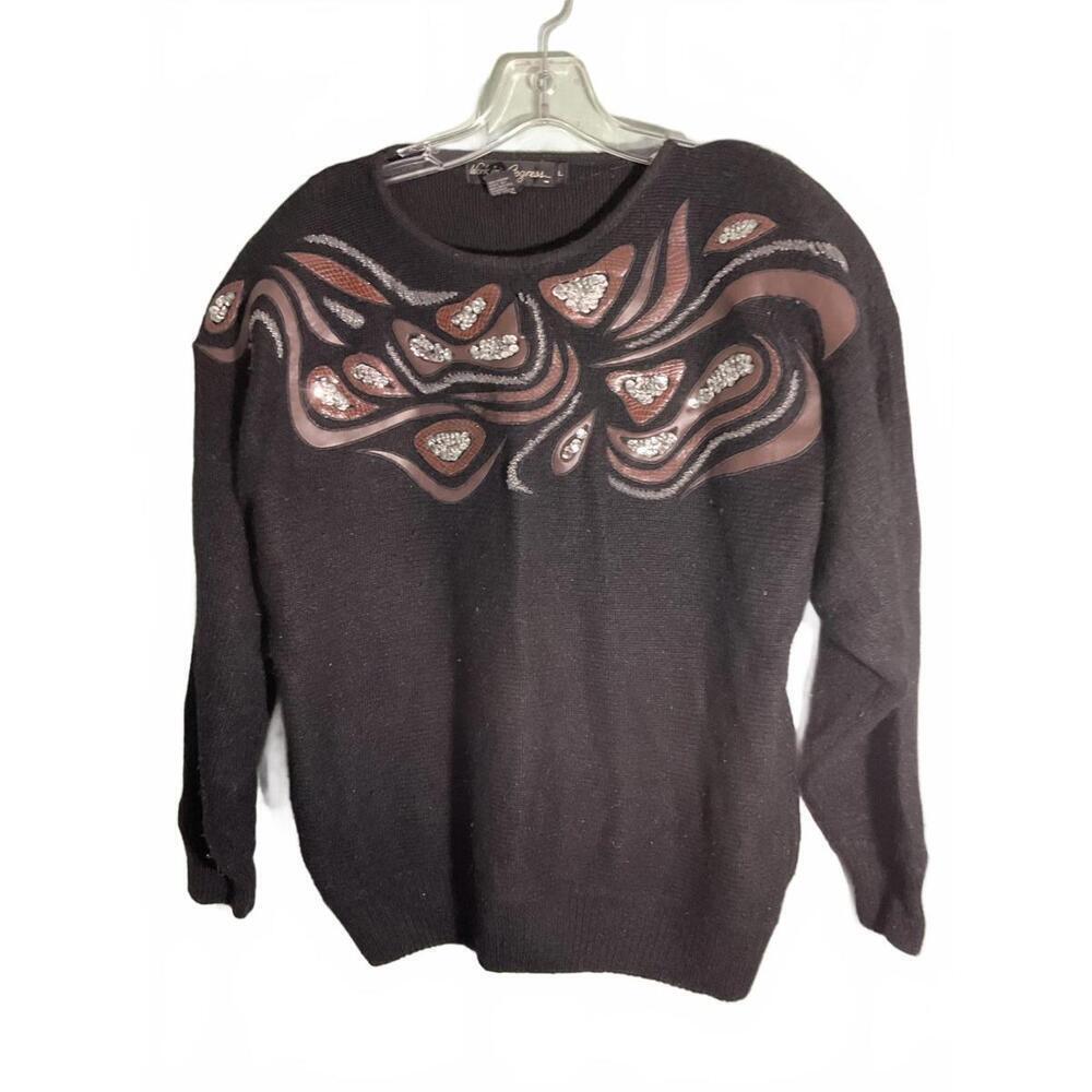 Work in Progress Silk/Angora/Wool Sweater with Sequin and Fabric Detail Large